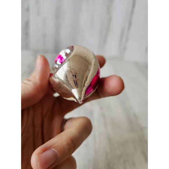 Vintage Mercury glass indent teardrop blue striped flocked ornament Xmas tree - Picture 7 of 13